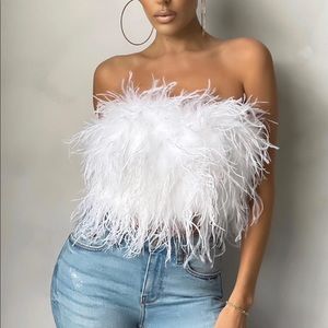 Club London white feather bandeau top